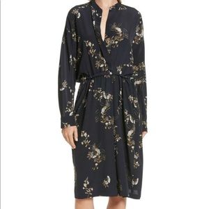 vince drawstring silk dress, navy floral